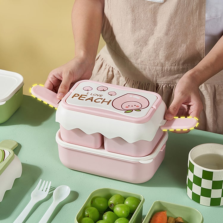 3-Compartment Double-Layer Lunch Box | Pink - iKids