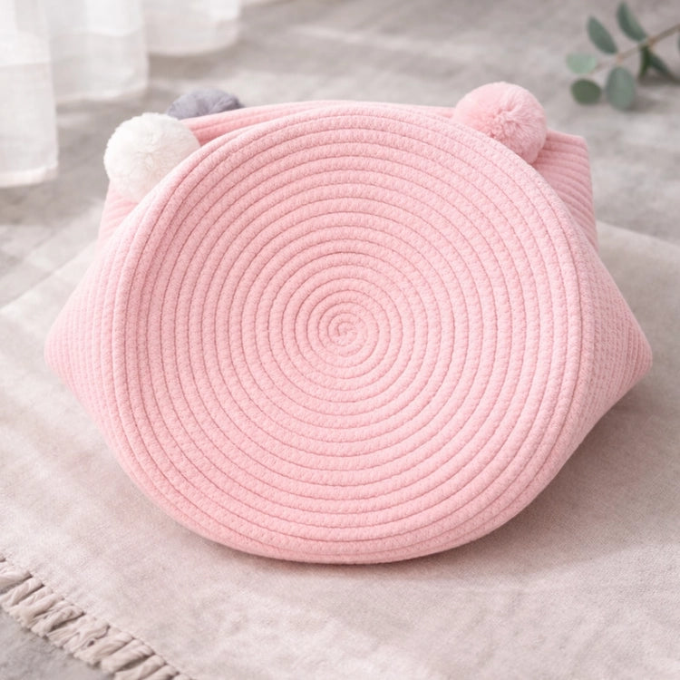 Pink woven basket with pom-pom accents | Pink Cotton Rope Storage Basket from iKids.co.za