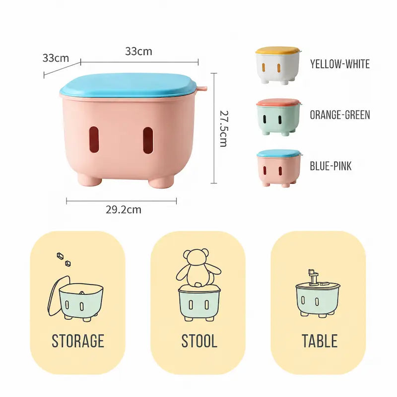 Pink-Blue Kids 3-in-1 Storage Box Stool & Table Size