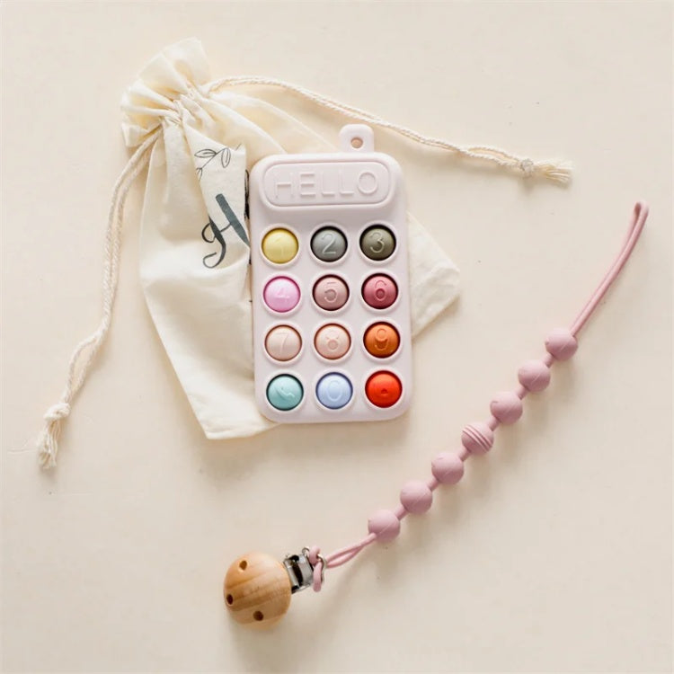 Silicone Phone Teether & Pacifier Chain Set | Beige
