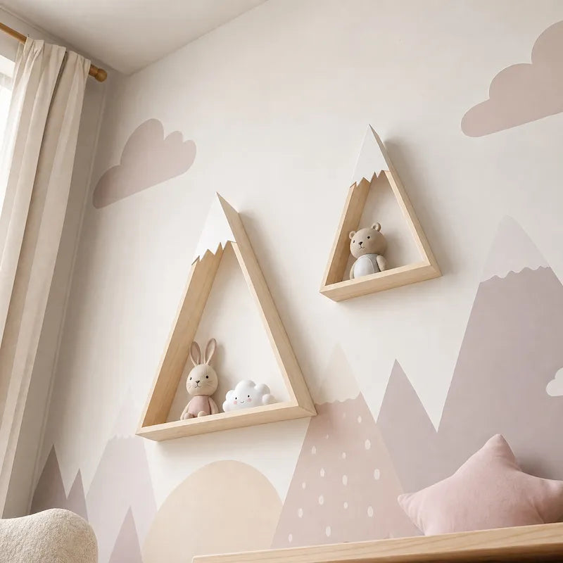 White & Natural Wooden Mountain Wall Shelves from iKids.co.za
