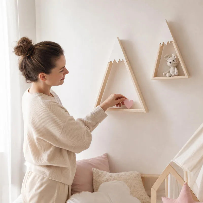 White & Natural Wooden Mountain Wall Shelves from iKids.co.za