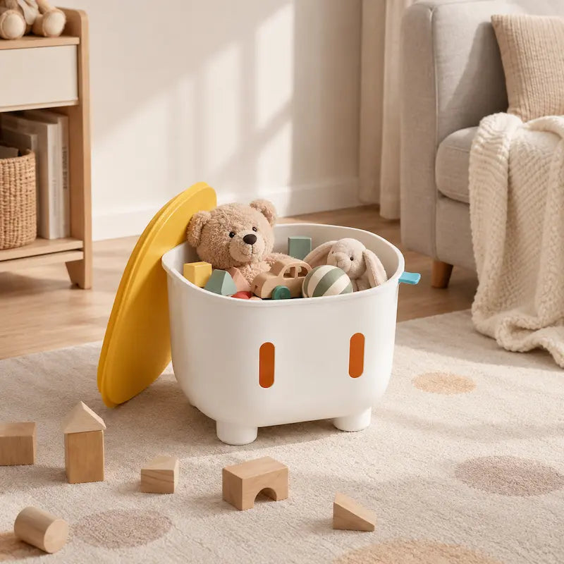 White-Yellow Kids 3-in-1 Storage Stool & Table from iKids.co.za