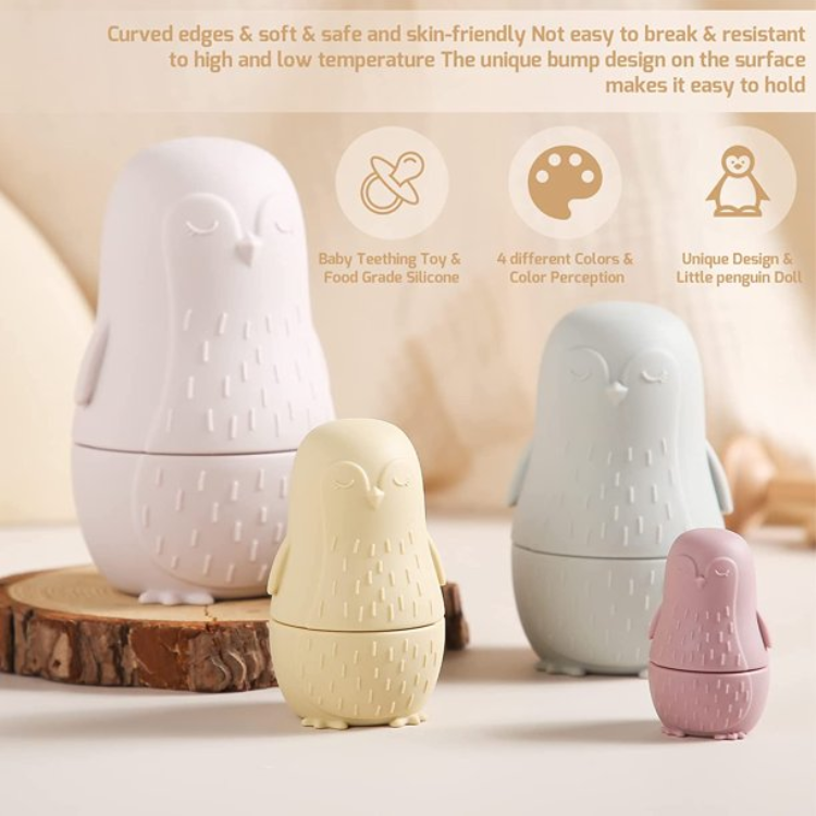 Silicone Matryoshka Nesting Toy | Beige Penguin - iKids