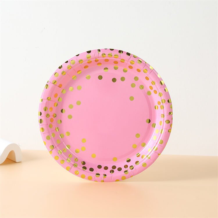 Party Paper Plate | Pink with Gold Dot | 7" Set of 10 - iKids