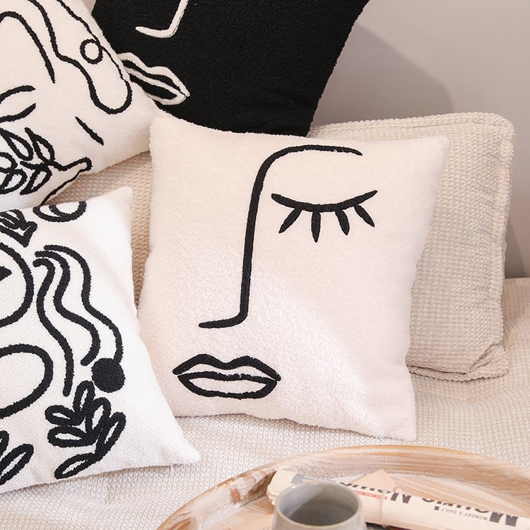 Embroidery Abstract Face Cushion | Off-White - iKids