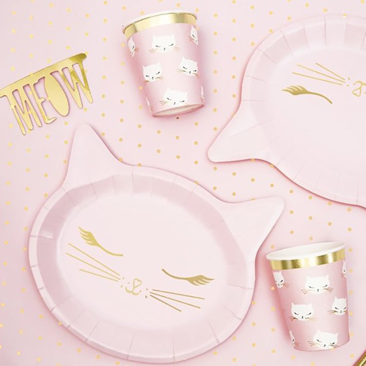 Party Paper Plate | Pink Cat Shaped | Set of 8 - iKids