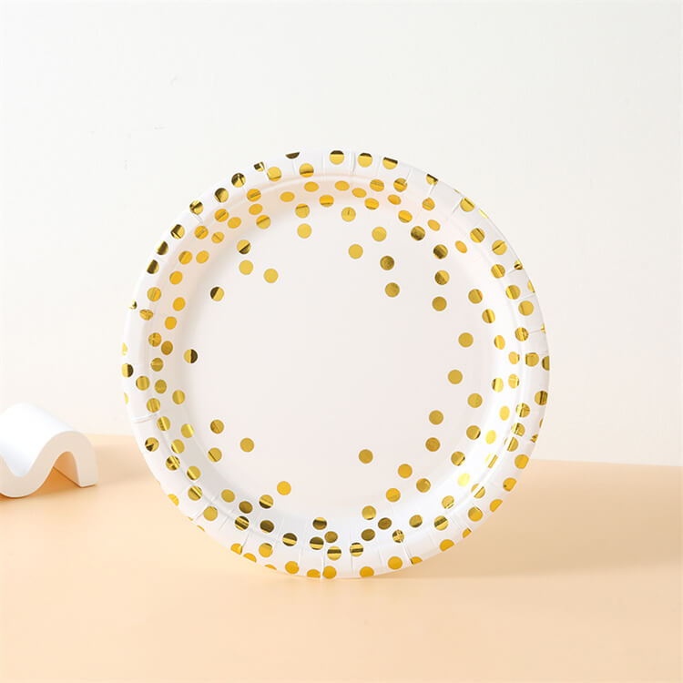 Party Paper Plate | White with Gold Dot | 7" Set of 10 - iKids