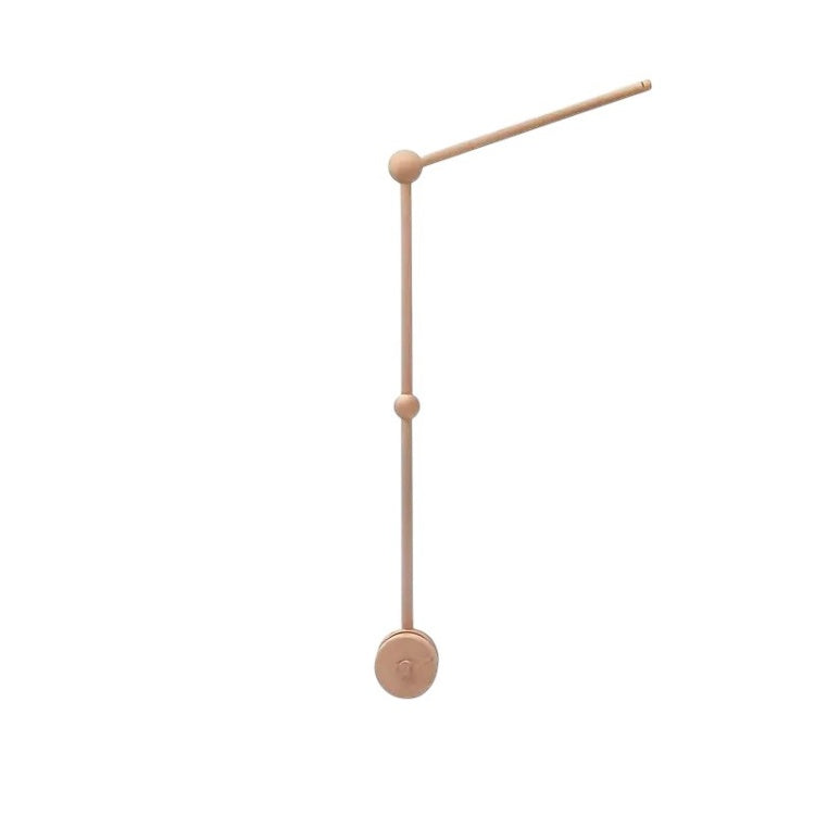 Beige baby teether with a long flexible arm on a white background