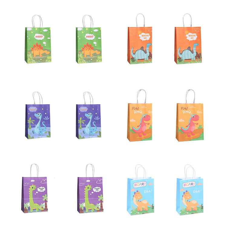 Kraft Paper Party Bag | Dinosaur | 12 Pcs - iKids