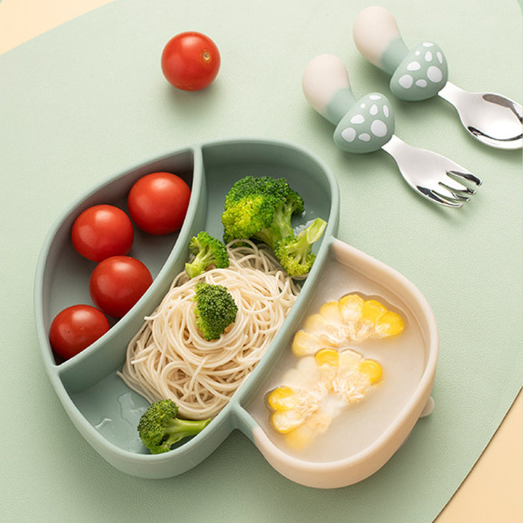 Mushroom Silicone 4 Pcs Tableware Set | Green - iKids