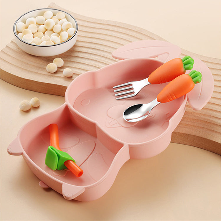 Bunny Silicone 4 Pcs Tableware Set | Pink - iKids