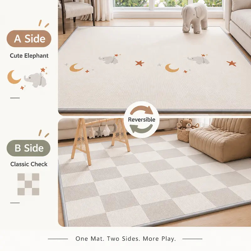 Comparison of two different flooring patterns in a room with furniture.