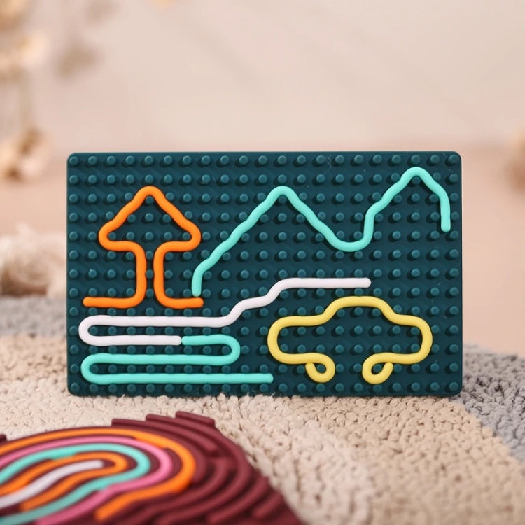 Colorful mountain design on a textured surface