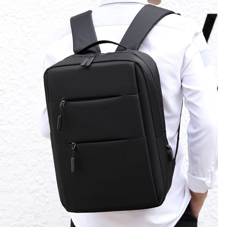 Black USB Charging Double Shoulder Backpack - iKids