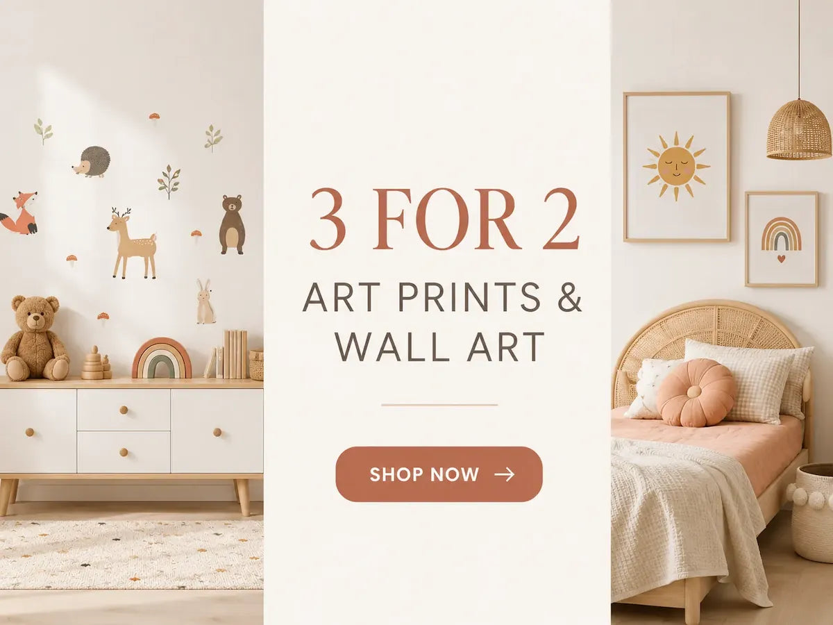 Children's wall art, art prints and nursery decor with 3 for 2 promotion