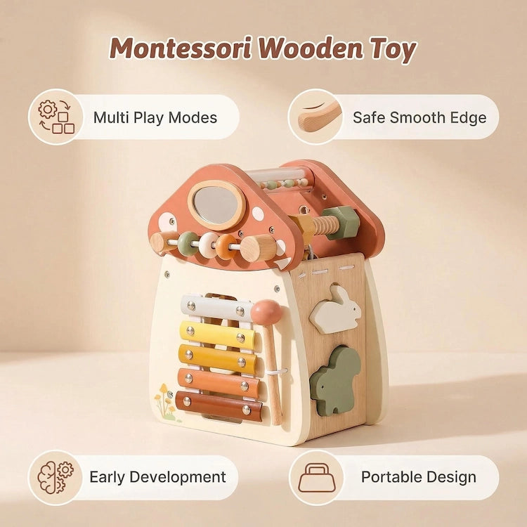5 in 1 Mushroom Wooden Activity Cube from iKids.co.za