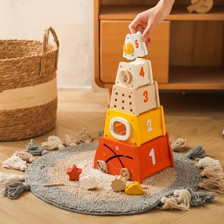 Nesting Shape Blocks Wooden Nesting and Stacking Blocks Tower | iKids