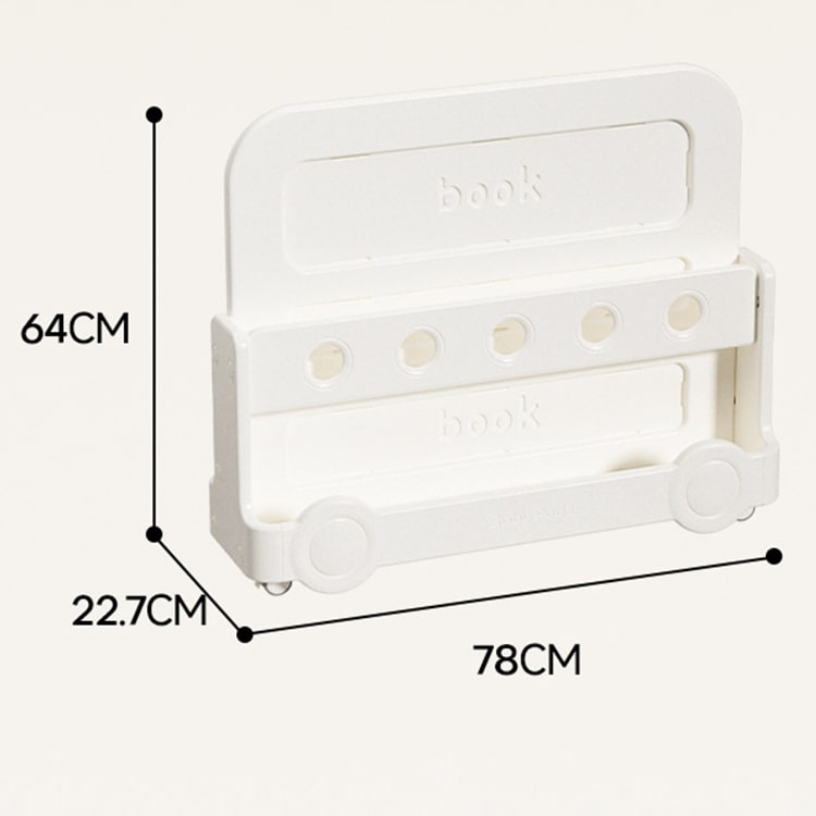 White wall-mounted shelf with dimensions labeled on a white background