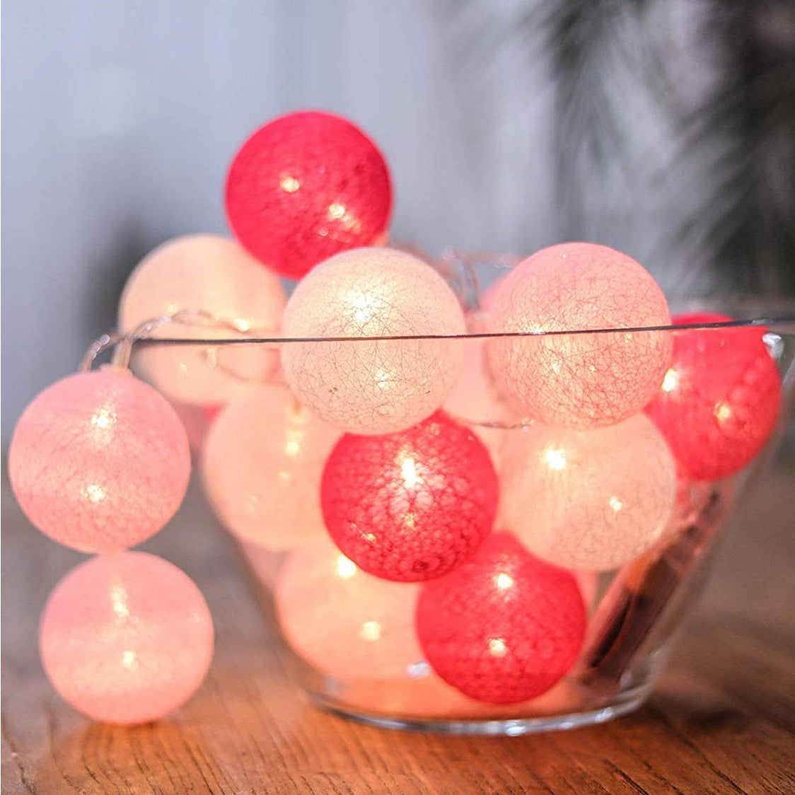 Cotton Balls String Lights | 10 Pink