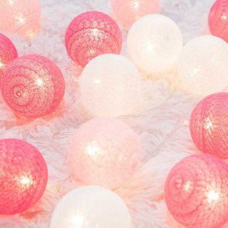 Cotton Balls String Lights | 10 Pink