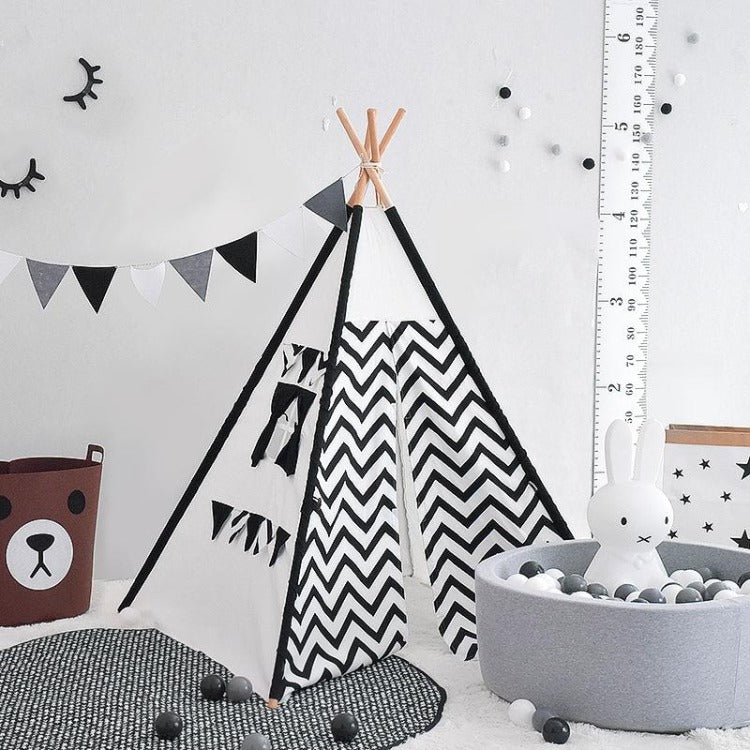 Teepee Tent Black & White Stripe - iKids