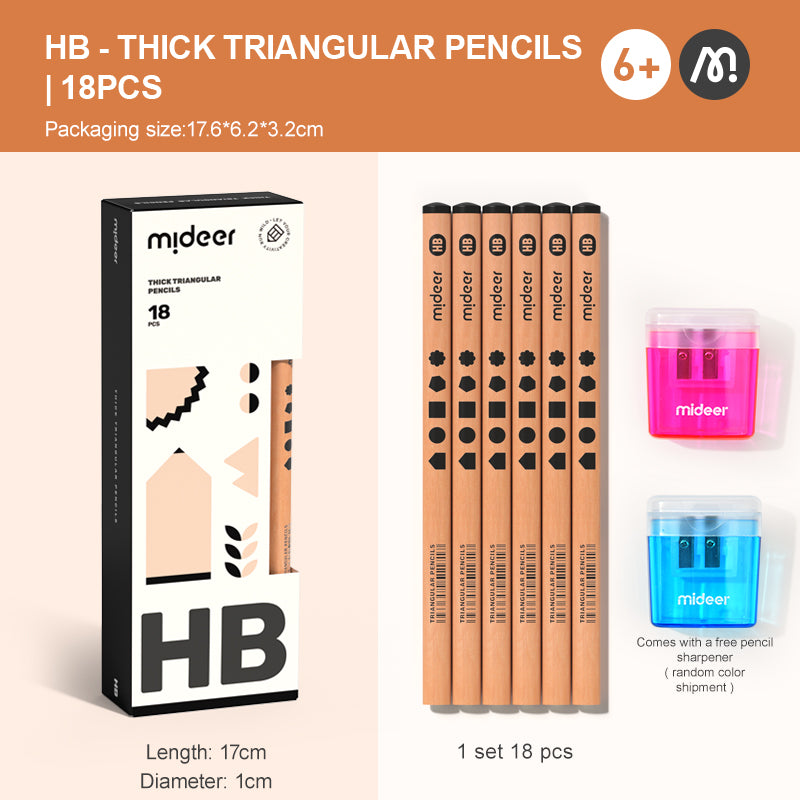 Mideer 18pcs Thick Triangular HB Pencils