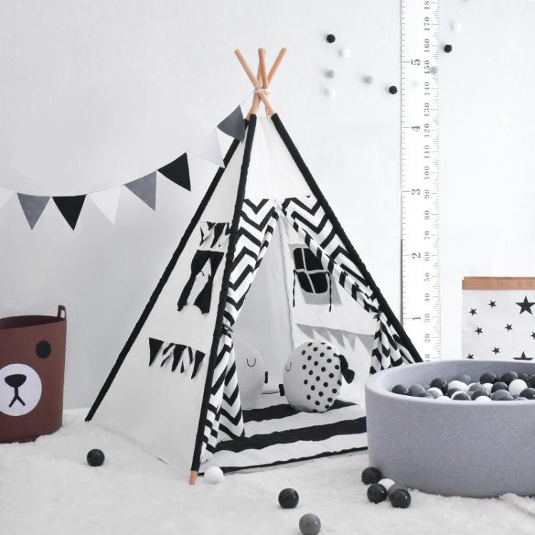 Teepee Tent Black & White Stripe - iKids