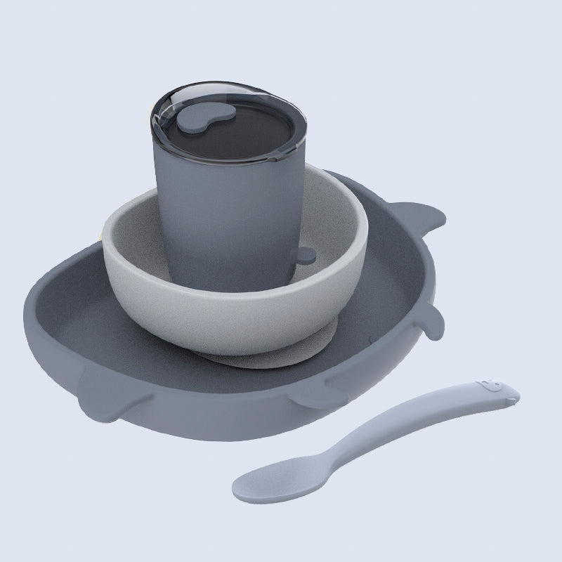 Silicone Blue Cow 4 Piece Dinnerware Set - iKids