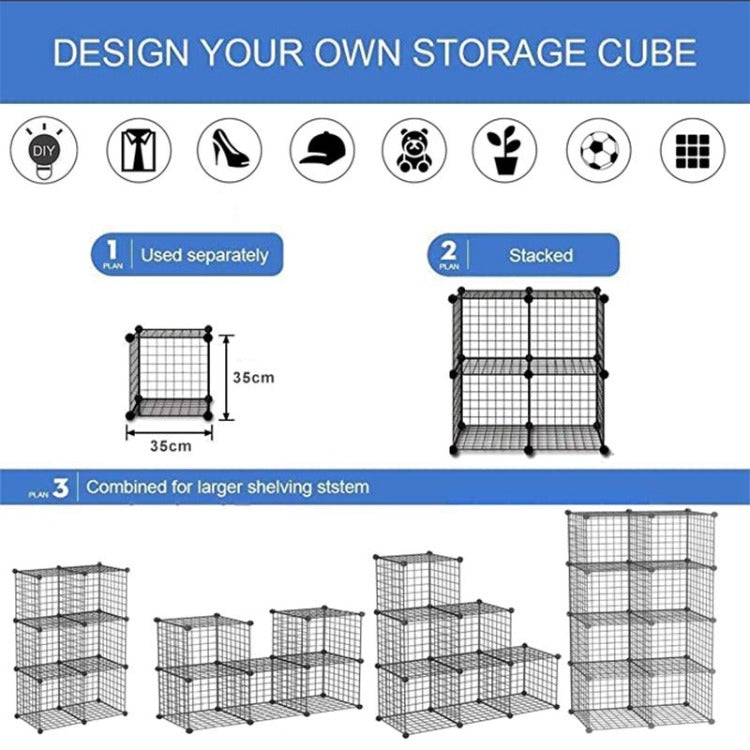 DIY Storage Cabinet Wire Grid Metal Organizer Black - iKids