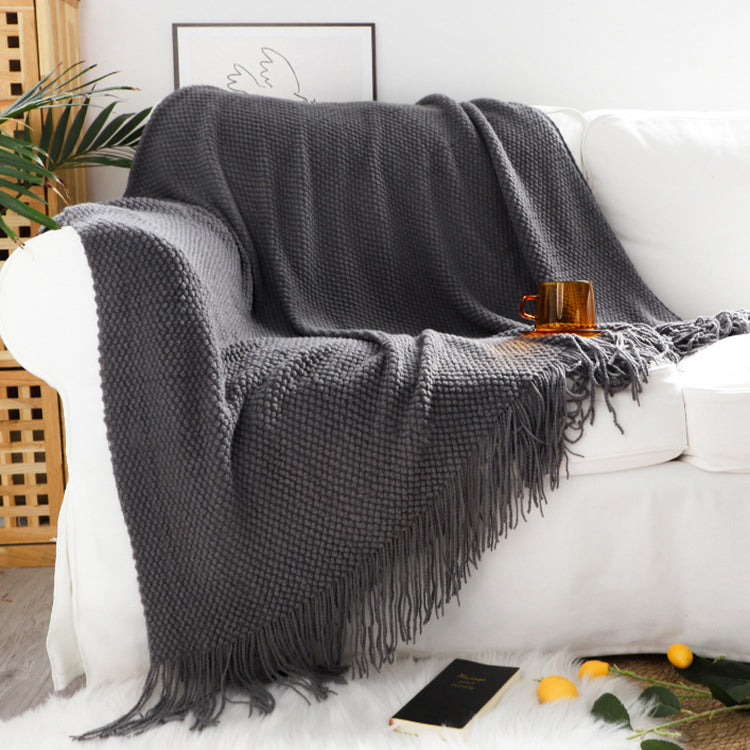 Knitted Throw Blanket with Tassels | Dark Grey - iKids