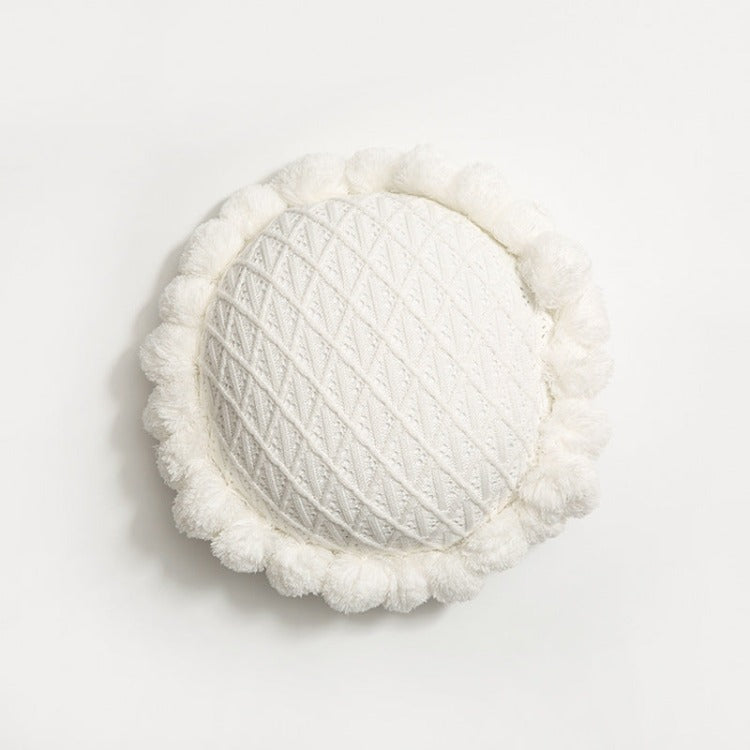 Sunflower Round Knitted Cushion | White - iKids