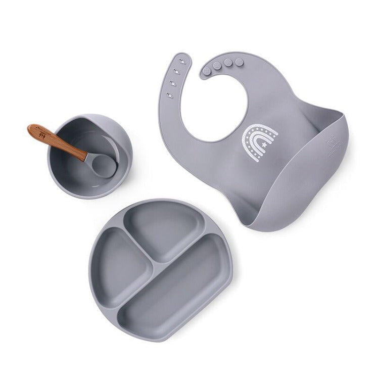 Baby Silicone 4 Pcs Feeding Set | Grey - iKids