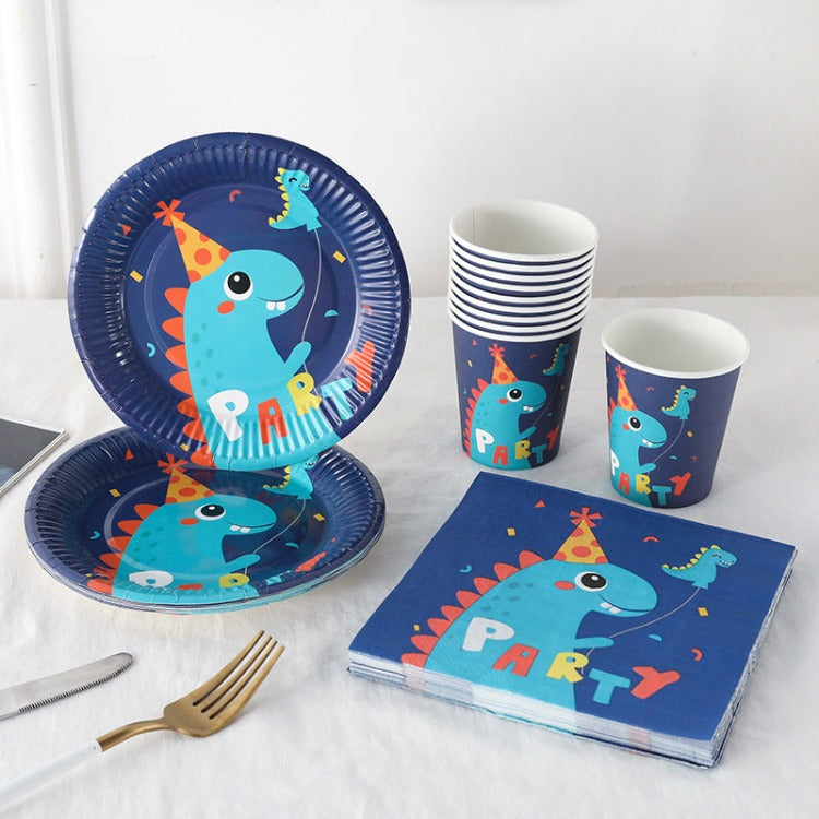 Birthday Party Tableware | Blue Dinosaur | 10 Guests - iKids