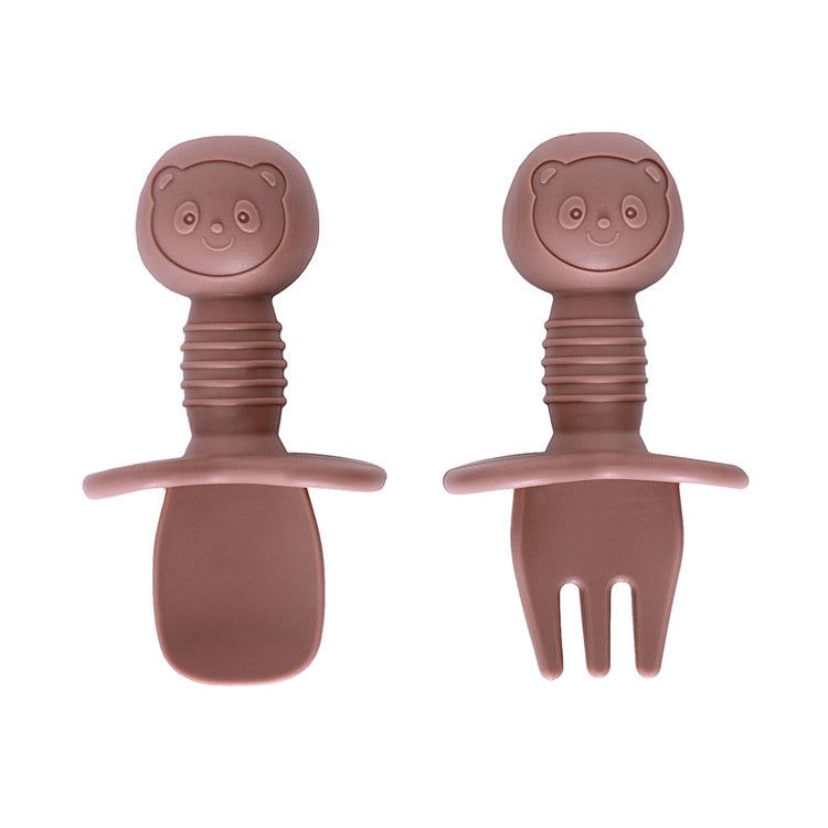 Baby Silicone Baby Spoon and Fork Set | Copper Rust - iKids