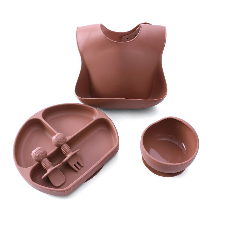 Baby Silicone 5 Pcs Feeding Set | Copper Rust - iKids