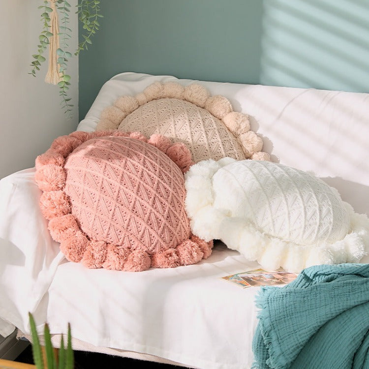 Sunflower Round Knitted Cushion | Pink - iKids