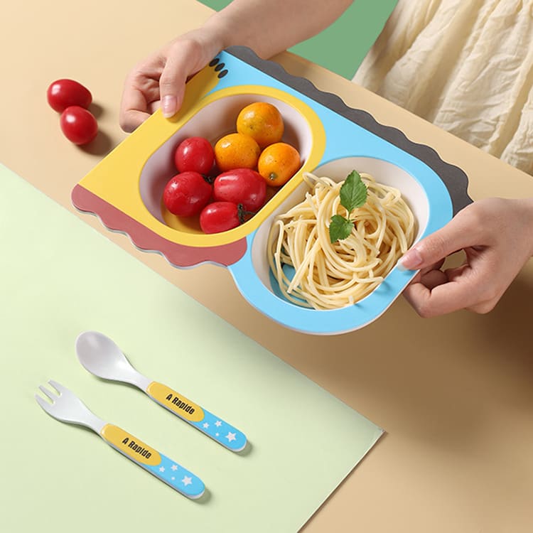 Bamboo Divided Plate Set Eco Friendly Kids Dinner Plate 