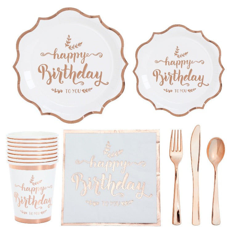 Birthday Party Tableware | Rose Gold | 16 Guests - iKids