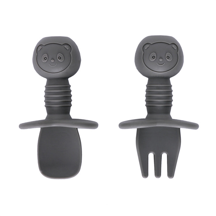 Baby Silicone Baby Spoon and Fork Set | Olive Grey - iKids