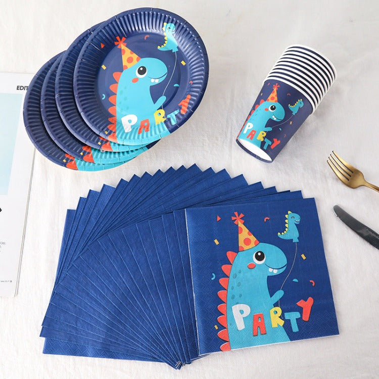 Birthday Party Tableware | Blue Dinosaur | 10 Guests - iKids