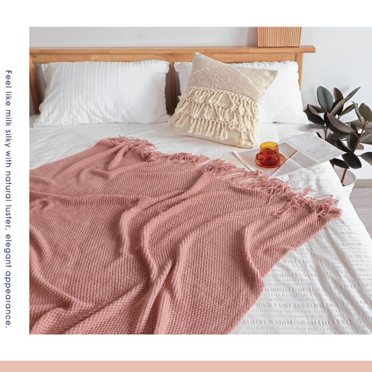 Knitted Throw Blanket with Tassels | Dusty Pink - iKids