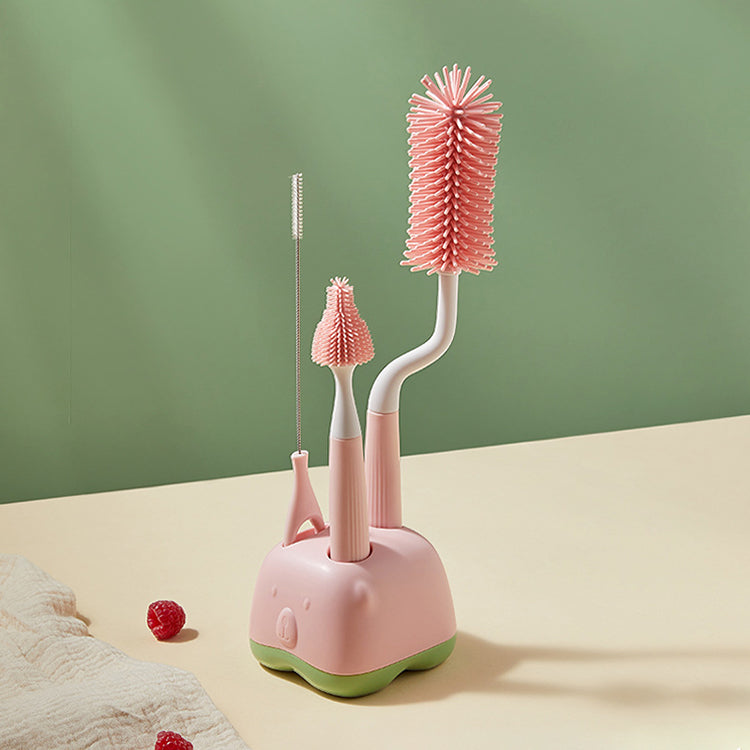 Silicone Bottle Brush with Stand | Pink - iKids