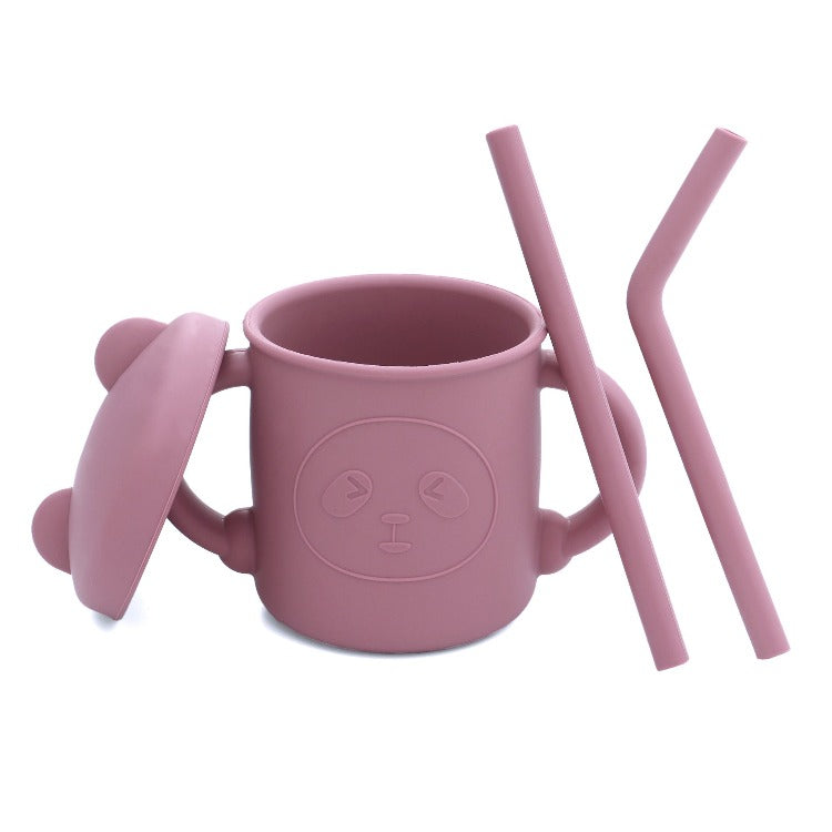 Silicone Straw Cup with Handles | Rose - iKids