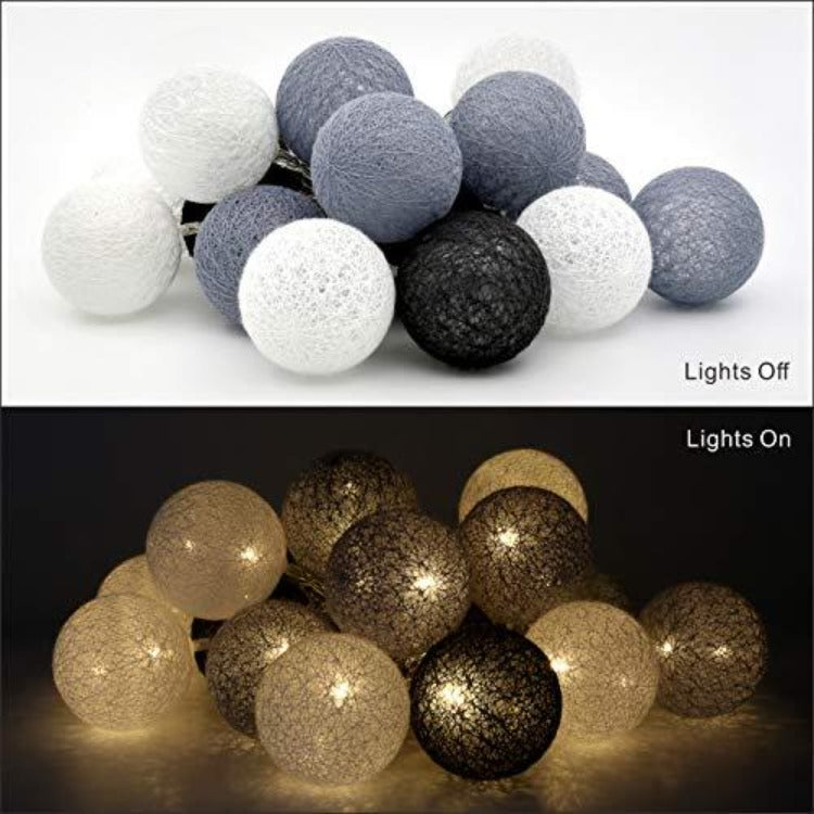 String Lights 20 Cotton Balls - Grey - iKids