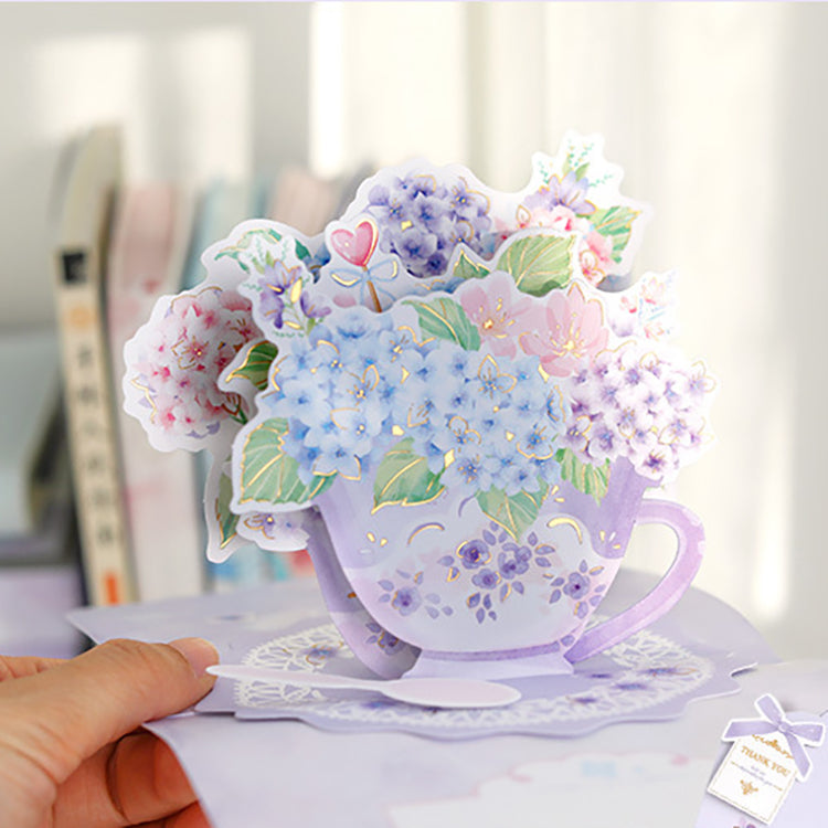 Hydrangeas in Basket Pop Up Card
