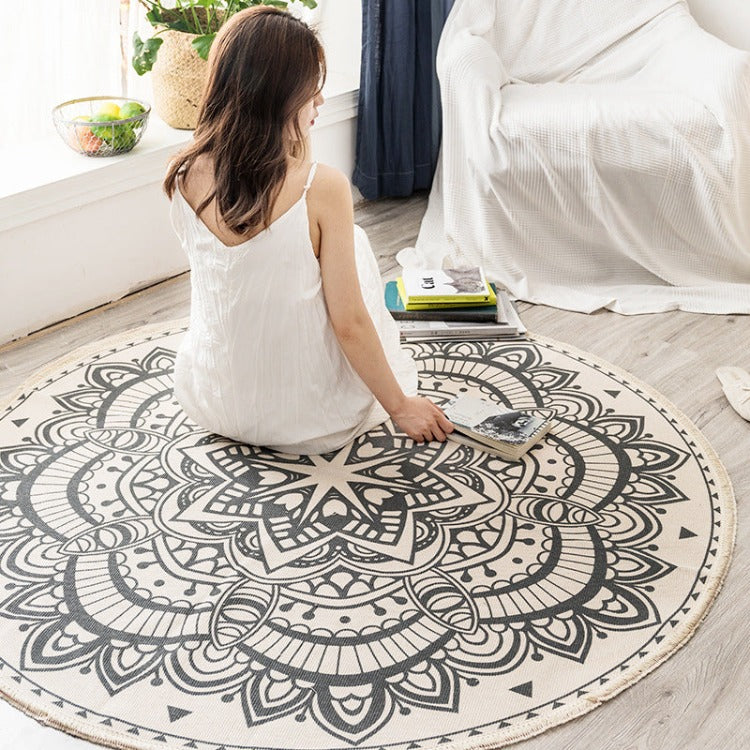 Bohemian Tassel Rug | Round Grey Hexagram - iKids