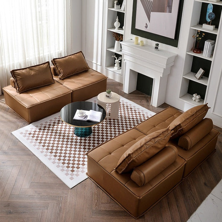 Cube Modular Sofa | Brown Leather - iKids