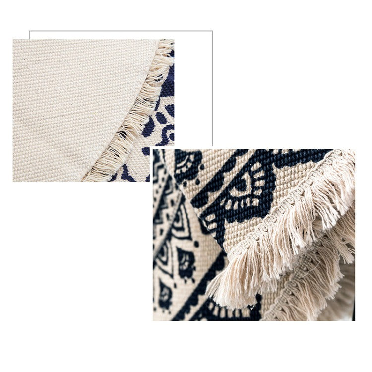 Bohemian Tassel Rug | Round Grey Hexagram