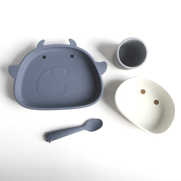 Silicone Blue Cow 4 Piece Dinnerware Set - iKids